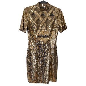 ✨ Vintage 90's Niteline Della Roufogali Gold Sequin Cocktail Party Dress Sz 6 💫